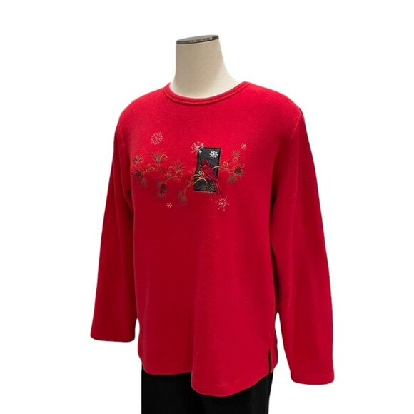 Red Cardinal Christmas Sweater M Embroidered Festive Holiday Winter Birds Cozy - Picture 6 of 8